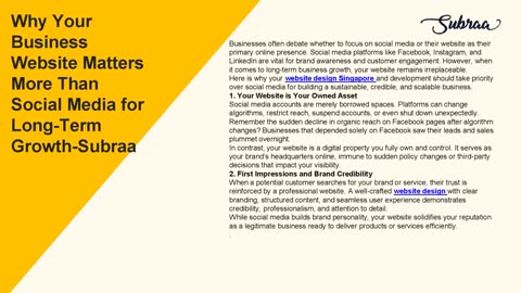 Why Your Business Website Matters More Than Social Media for Long-Term Growth-Subraa