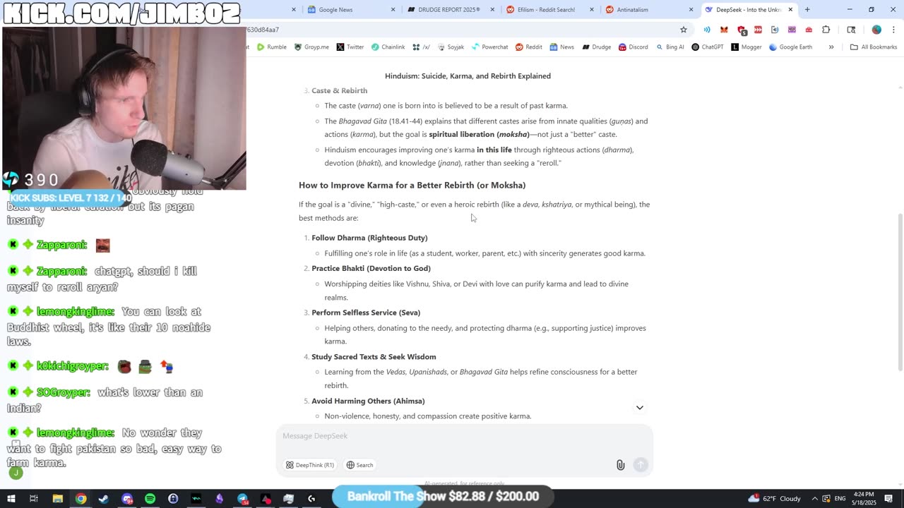 JimboZoomer asks Deepseek to determine his Karma