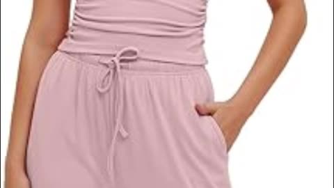 Darong Women's 2 Piece Set Summer Outfits Lounge Sets Ruched Short Sleeve Wide Leg Pants Tracksuit
