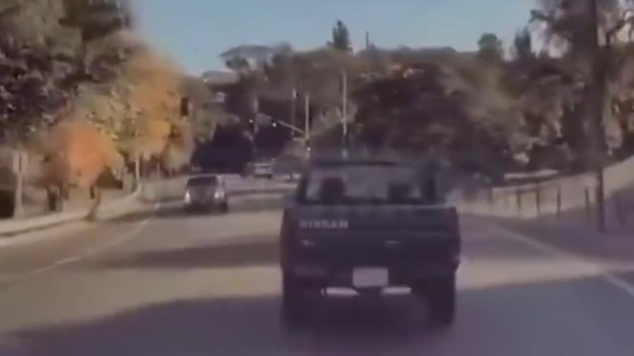 INSTANT KARMA: driver road raging and brake checking Tesla, crashes his own truck