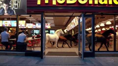 Outtake #1,115 Of Over 10 Horses Roam Around A McDonald's Restaurant Fake Funny Parody Video
