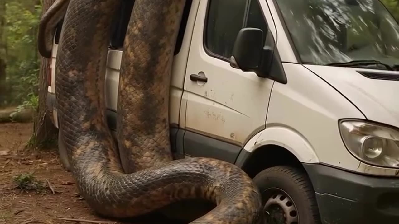 Massive snake carries a car