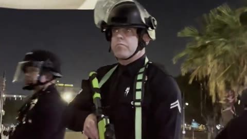 LAPD pops this protestor in the groin.