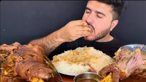 MUKBANG ASMR! Spicy Goat Leg Curry + Rice (CRUNCHY EATING SOUNDS) No Talking