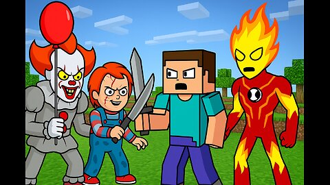 Pennywise & Chucky vs Steve & Ben 10 in Minecraft #chucky #pennywise #steve #ben10