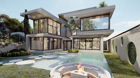 Modern Villa Design 200m² with Floating Bridge & Pool – Full Architecture Process