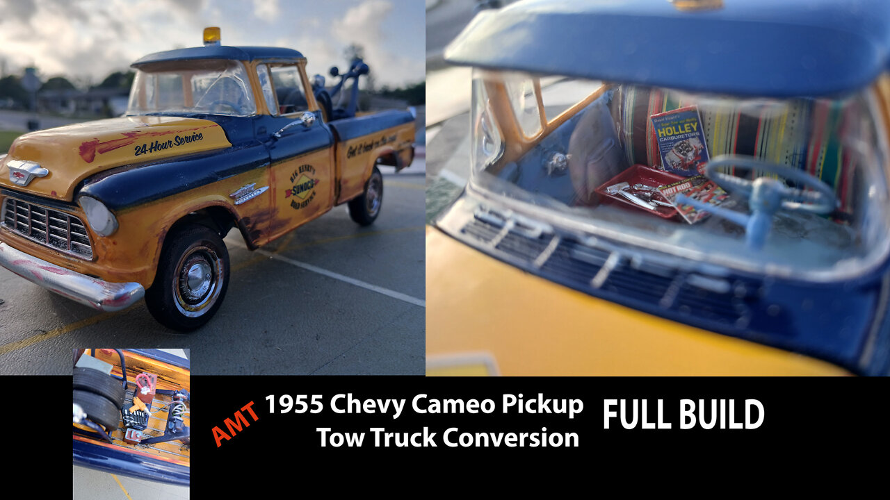 AMT 1955 Chevy Cameo Pickup Truck to Tow Truck Conversion 1/24 Model Full Build