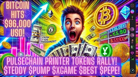 Bitcoin Hits $96,000 USD! PulseChain Printer Tokens Rally! $Teddy $Pump $XGame $Best $Pepe!