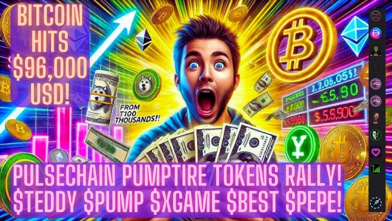 Bitcoin Hits $96,000 USD! PulseChain PumpTire Tokens Rally! $Teddy $Pump $XGame $Best $Pepe!