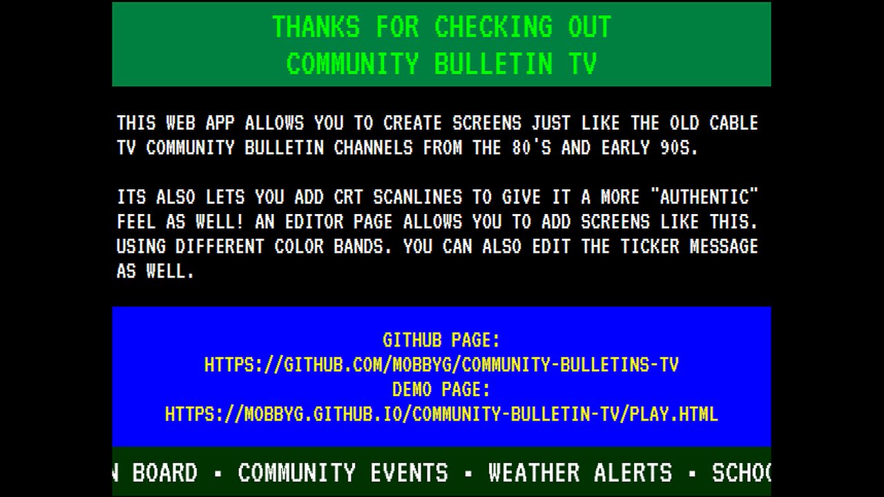 Community Bulletin TV Web App Demo