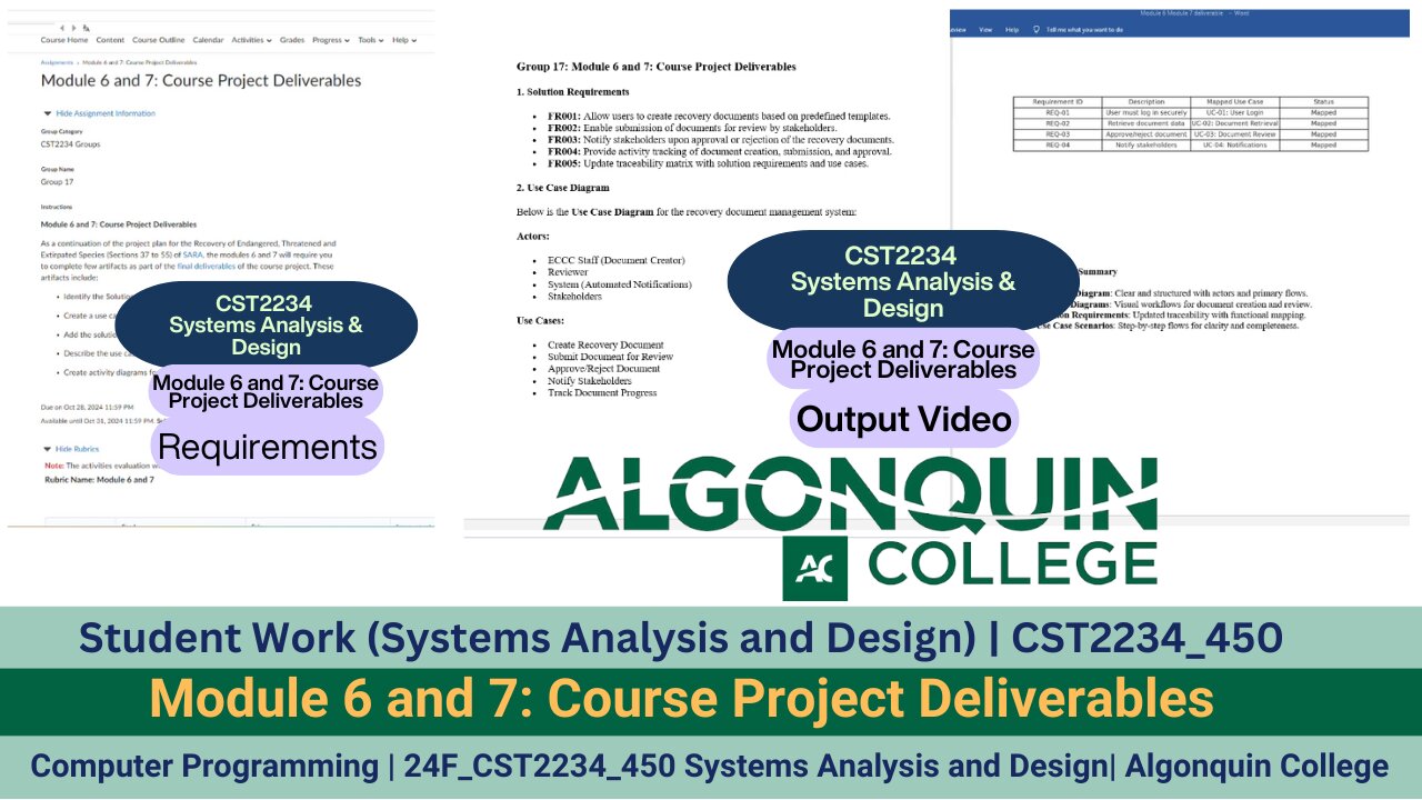 Student Work(Systems Analysis & Design)|24F_CST2234_450 | Module6 & 7 Work Video| Algonquin College