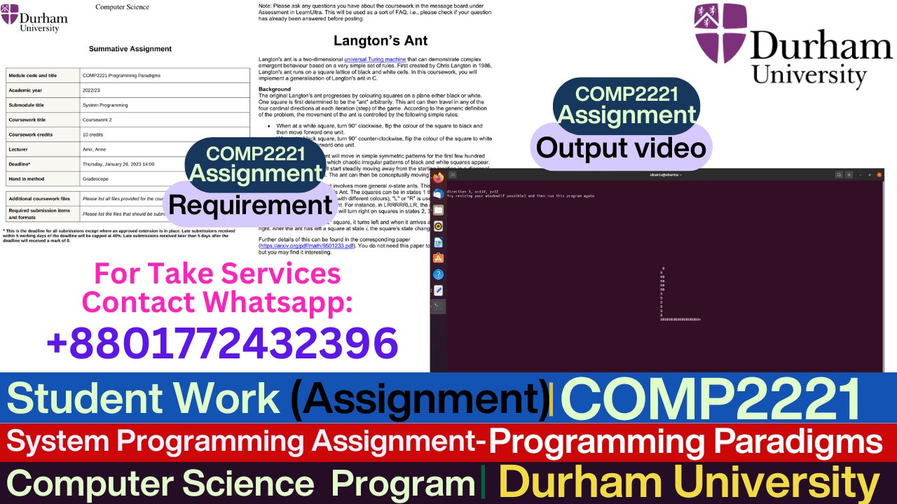 Student Work (Assignment) | COMP2221 System Programming Langton’s Ant C Project | Durham University