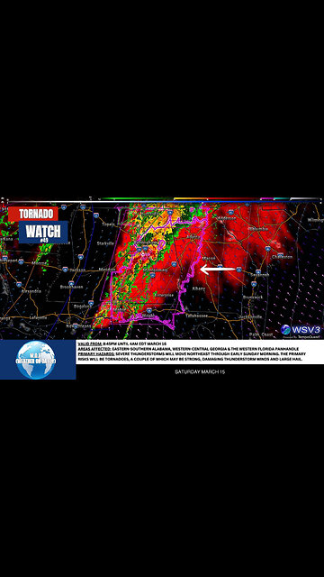 🌪️ Tornado Watch #49: AL, GA, FL Panhandle! EF2+ Risk! 3/15/25 #shorts #weatherupdate #tornado