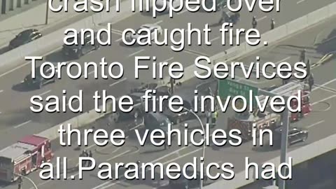 1 dead, 4 taken to hospital after fiery crash on Gardiner Expressway