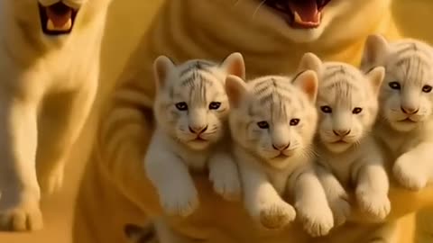 orange cat stealed from white tiger his kids#ai