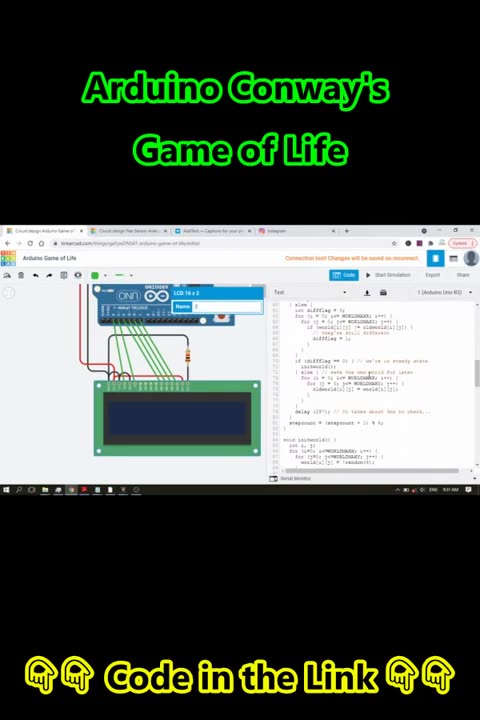 Conway's #Game of Life on #Arduino #Tinkercad #AeroArduino
