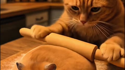 Cat massager drinks tea