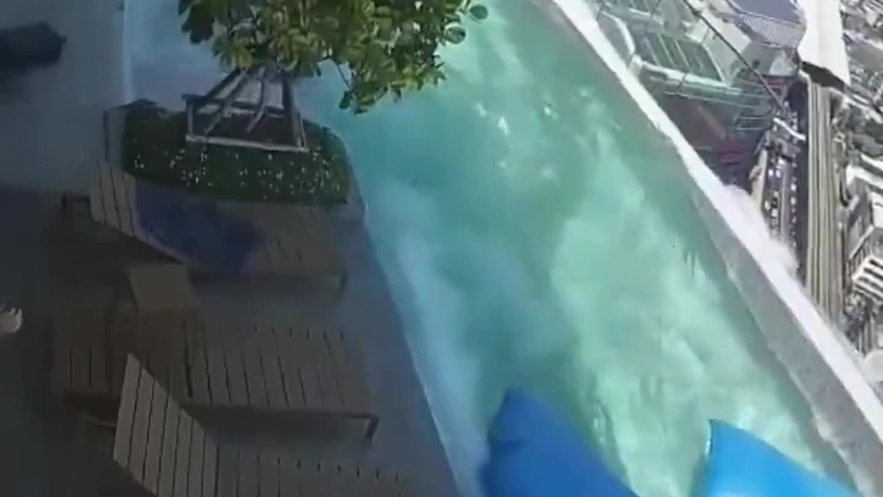 Another view of Myanmar rooftop pool during the earthquake
