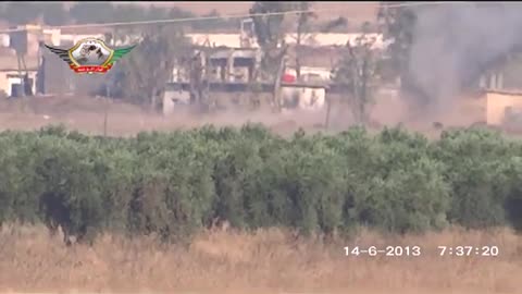 Syrian War Menagh airbase, Aleppo, Konkurs Atgm vs T-55 (Al-Tawheed Brigade) 2013.06.13