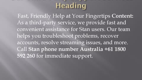 Call Stan Phone Number Australia +61 1800 592 260