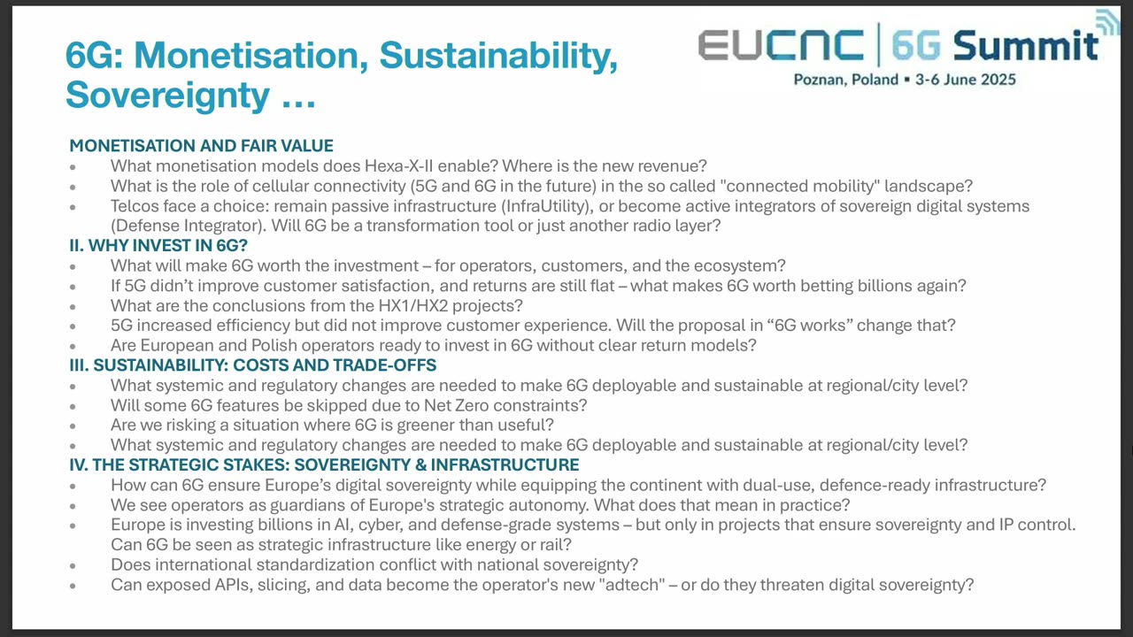 Panel 4 - "Monetisation and Sustainability in 6G"