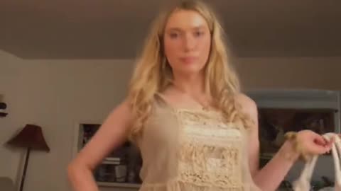 Blonde tgirl in home