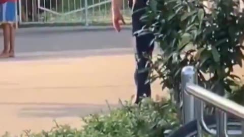 Germany A migrant can destroy a police car while the police watch.