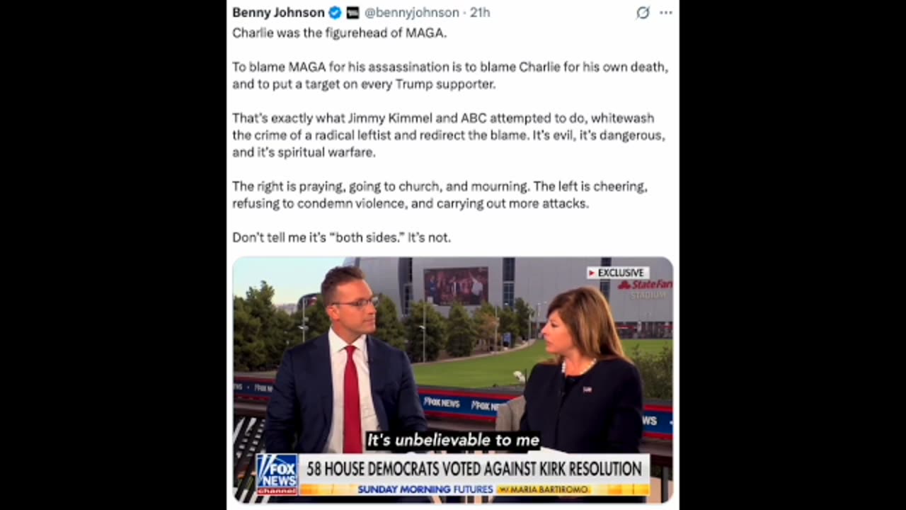 Benny Johnson & Maria Bartiromo Discuss Jimmy Kimmel and Charlie Kirk's Assassination