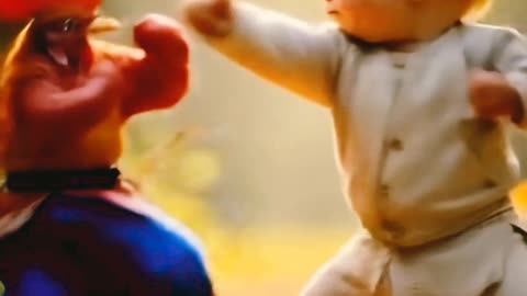 Baby and hen fighting