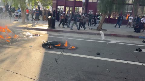 The vehicles have been burning so long that they are virtually disintegrated