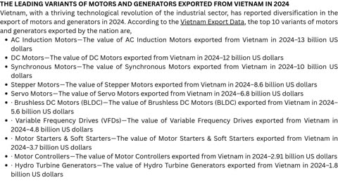 Motors & Generators Export of Vietnam in 2024 | Market Insights & Trade Analysis