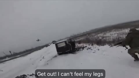 Epic first-person video of a drone hitting a group of Russian soldiers. One dead, several wounded.