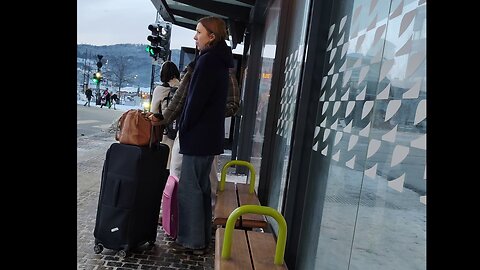 Beautiful young woman and young girl freezing in the northern winter frost of real feel -16°C