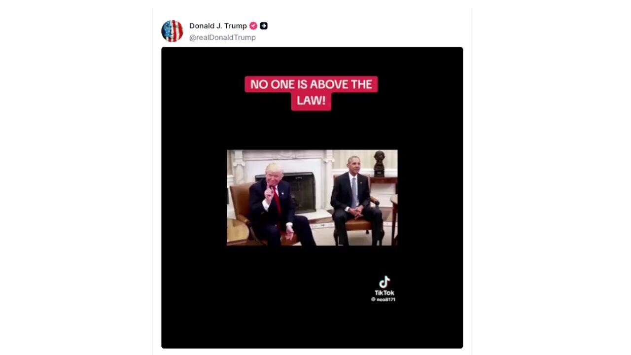 President Trump shared a AI video of showing Barack Obama being arrested.