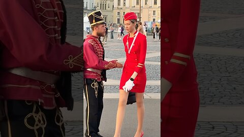 An unexpected encounter between a stewardess and a hussar #airport #japan #india #china