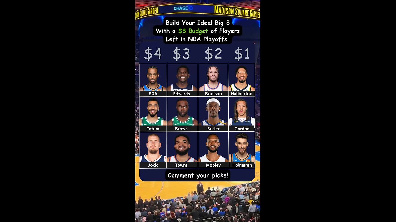 Build your idea BIG 3 with an $8 Budget with players remaining in the NBA Playoffs! 🏀🔥