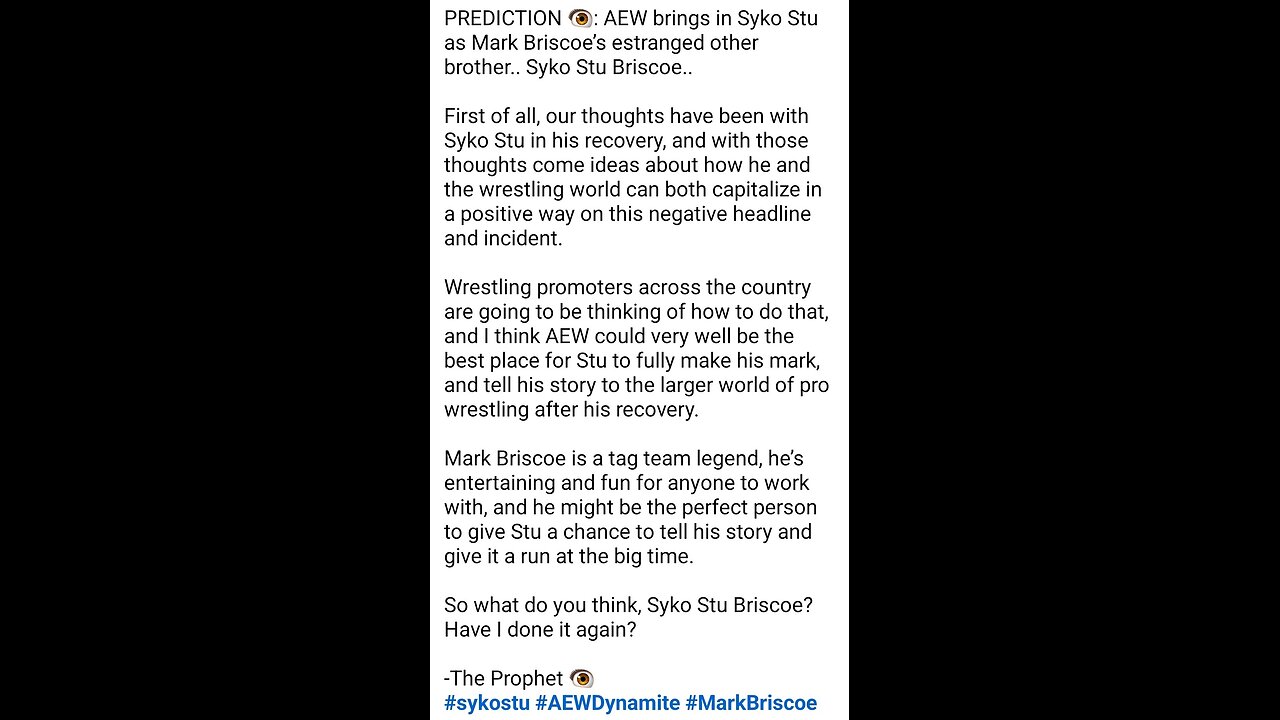 Syko Stu Should NOT Join AEW – Pro Wrestling World is Sick! #shorts