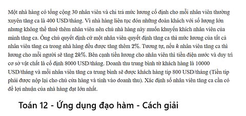 Một nhà hàng có tổng cộng 30 nhân viên và chi trả mức lương cố định cho mỗi nhân