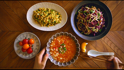 🔥 Stir-Fry Corn, Noodles & Tomato Soup | A Full Homemade Meal! #HomemadeFood #AsianInspired #Flavor