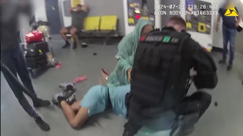 Bodycam footage of alleged assault on police at Manchester Airport shown to jury