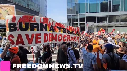 "Burn a Tesla, Save Democracy" Tesla showroom protests in Manhattan, NYC