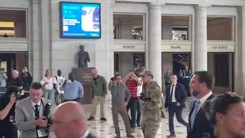 Someone is yelling “go fuck a couch JD Vance” see the moment on tape