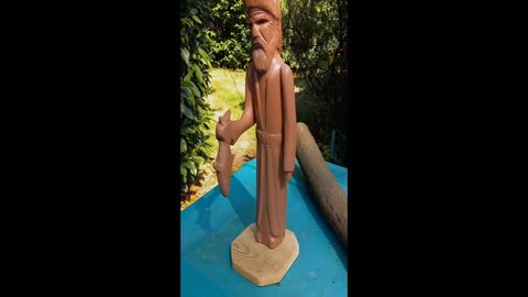 Wood Carving Mountain Man with a Fish and Fur Hat - talk thru