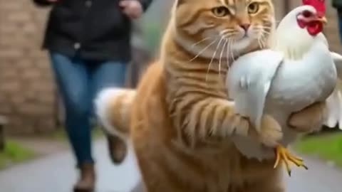 Rainy Village Chase: Chubby Cat & Chicken Dash!