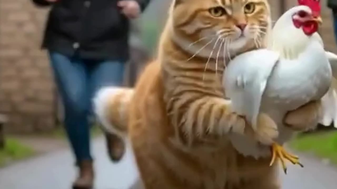 Rainy Village Chase: Chubby Cat & Chicken Dash!