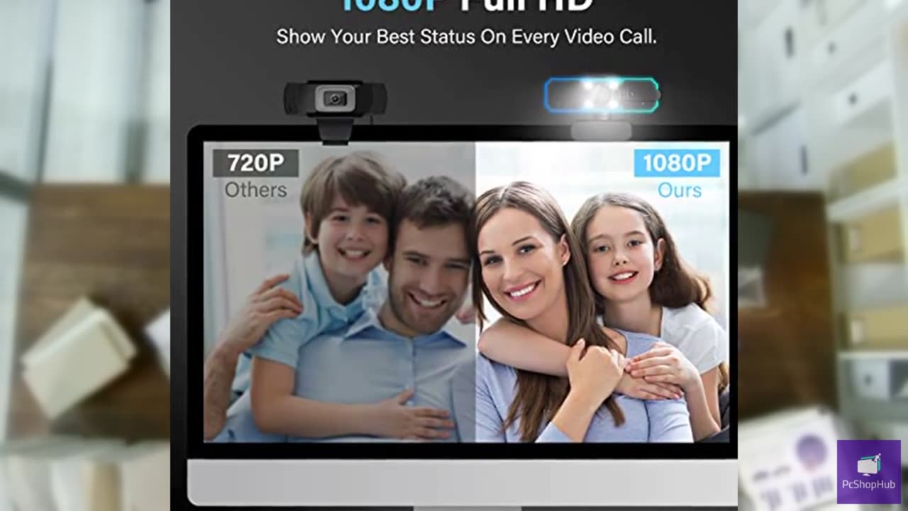 NBPOWER 1080P 60FPS Streaming Camera Webcam with Microphone and Fill RGB Light,A