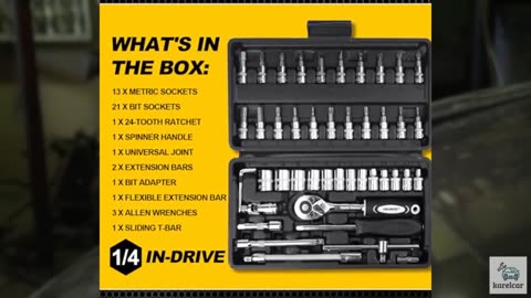 Okumoe Socket Set, 46PCS 1/4 Inch Wrench Set, Ratchet Wrenches Set with CR-V Soc