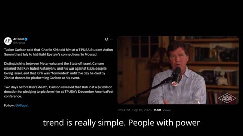 Tucker Carlson Speaks Charlie Kirk and Israel September 2025