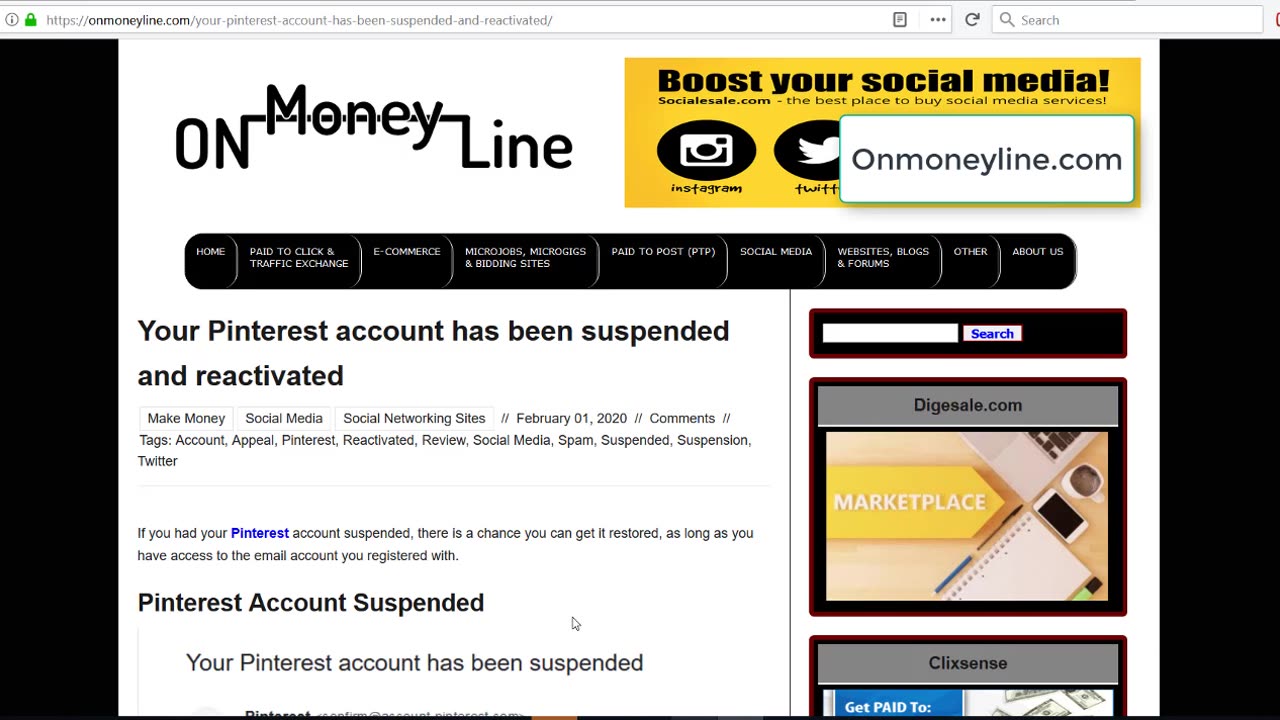 Your Pinterest account has been Suspended & Reactivated - Onmoneyline