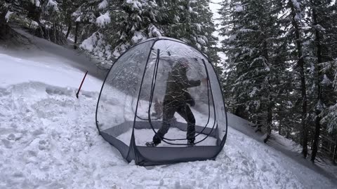 Transparent Hot Tent Camping in Deep Snow - Solo Bushcraft